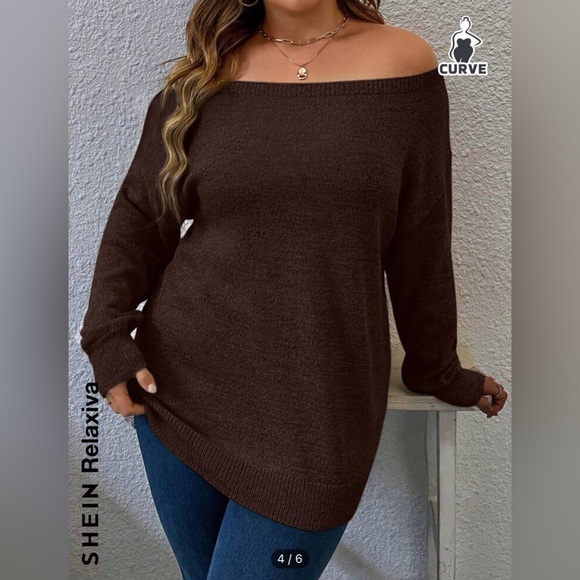 Brown sexy off the shoulder sweater - Picture 3 of 4